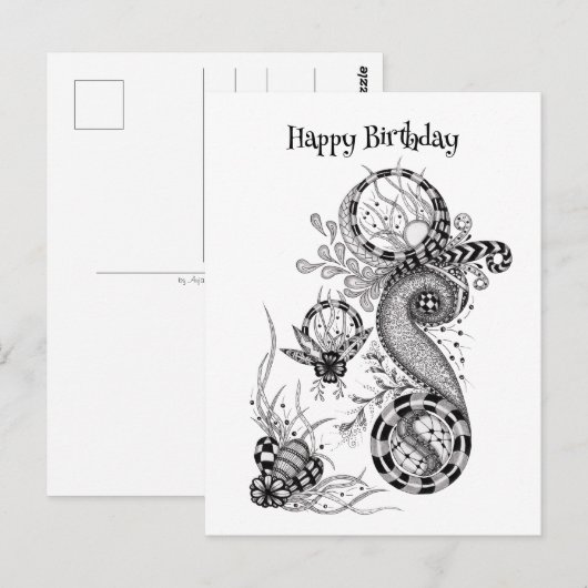 Carte Postale Dessin de Tangle Floral - (Devant / Derrière)