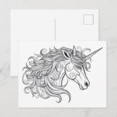 Carte Postale Dessin de tête Unicorne (Devant / Derrière)