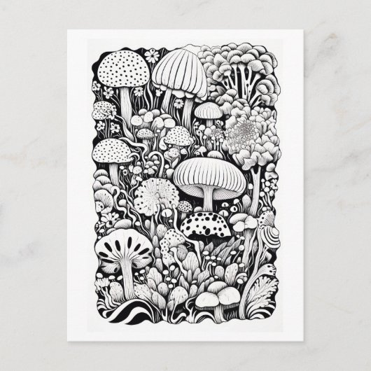 Carte Postale Dessin de trait de champignon Petit (Devant)