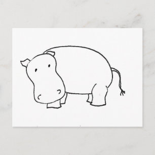 Carte Postale Dessin de trait hippo mignon