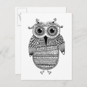 Carte Postale Dessin d'encre de chouette ethnique (Devant / Derrière)