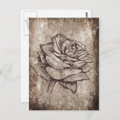 Carte Postale Dessin d'encre Rose rustique (Devant / Derrière)