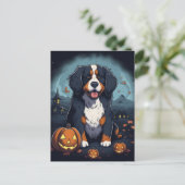 Carte Postale Dessin d'Halloween Bernese Mountain Dog (Debout devant)