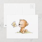 Carte Postale Dessin d'ours en peluche mignon avec papillon (Devant / Derrière)