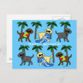 Carte Postale Dessin du cool Labradors Beach Party (Devant / Derrière)