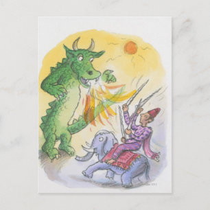 Carte Postale Dessin du dragon mythologique qui respire le feu