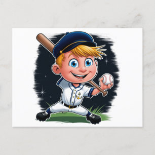 Carte Postale Dessin du jeune joueur de baseball