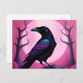 Carte Postale Dessin d'un corbeau sur fond rose néon (Devant / Derrière)