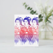 Carte Postale Dessin D'Une Dame Kimono (Debout devant)