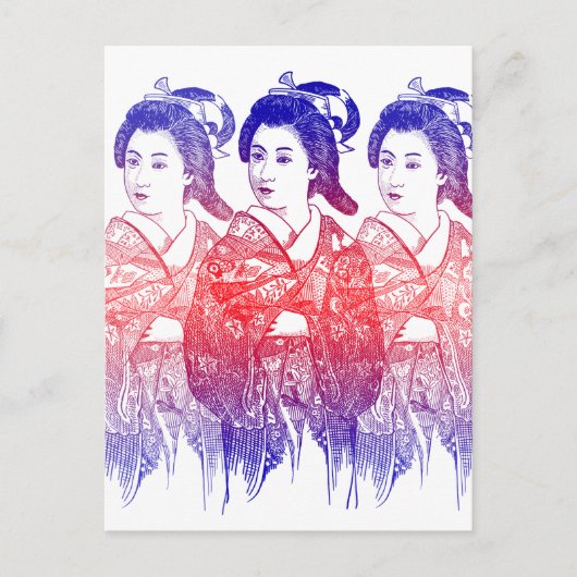 Carte Postale Dessin D'Une Dame Kimono (Devant)