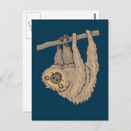 Carte Postale Dessin d'une Sloth pendue à l'envers (Devant / Derrière)
