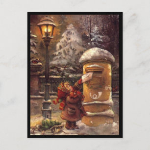 Carte Postale Dessin enfant postant sa lettre noël