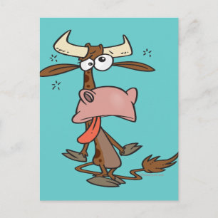 Carte Postale dessin humoristique de vache brune