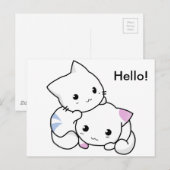 Carte Postale Dessin mignon de garçon et de fille Kitten en amou (Devant / Derrière)