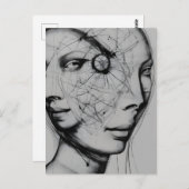 Carte Postale Dessin noir et blanc connecté (Devant / Derrière)