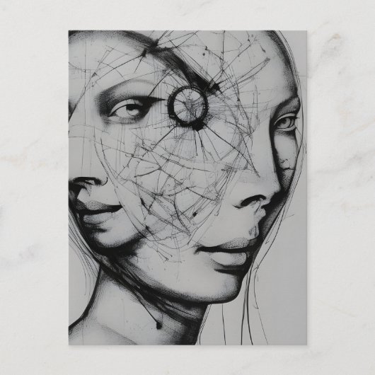 Carte Postale Dessin noir et blanc connecté (Devant)