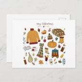 Carte Postale Dessin numérique d'éléments essentiels d'automne (Devant / Derrière)