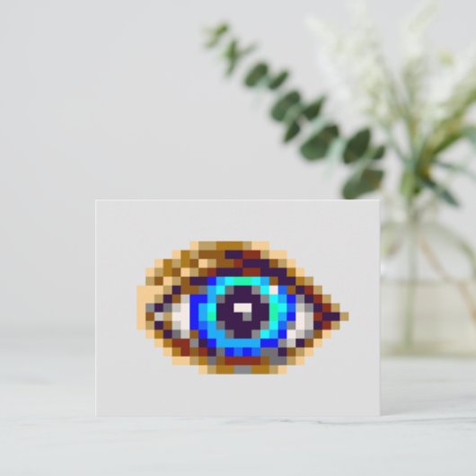 Carte Postale dessin oculaire bleu art 8 bits (Debout devant)