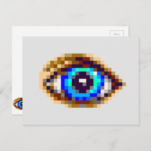 Carte Postale dessin oculaire bleu art 8 bits (Devant / Derrière)