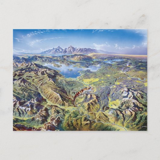 Carte Postale Dessin panoramique de Yellowstone (Devant)