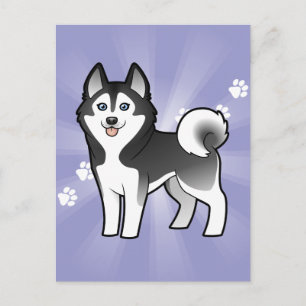 Carte Postale Dessin Sibérien Husky / Malamute d'Alaska