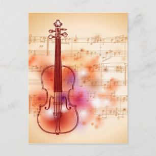 Carte Postale Dessin sur aquarelle arrière - plan de violon