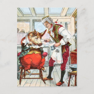 Carte Postale Dessin vintage : Barber Raser un porc