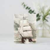 Carte Postale Dessin vintage : Bateau à trois mâts (Debout devant)