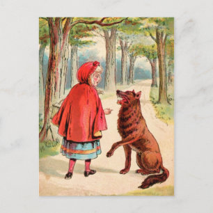Carte Postale Dessin vintage : Chaperon rouge et loup