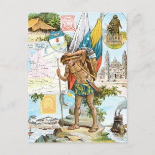 Carte Postale Dessin vintage : Colombie et Équateur
