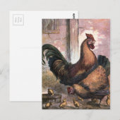 Carte Postale Dessin vintage : Coq et Hen (Devant / Derrière)