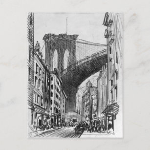 Carte Postale Dessin vintage des propriétés du pont Brooklyn