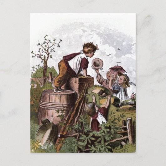 Carte Postale Dessin vintage : Jouer des enfants (Devant)