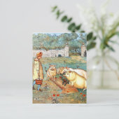 Carte Postale Dessin vintage : Nourrir les cochons (Debout devant)