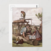 Carte Postale Dessin vintage : Ouvriers du bâtiment (Devant / Derrière)