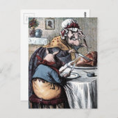 Carte Postale Dessin vintage : Petit jambon mangeur de piggy (Devant / Derrière)