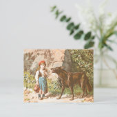 Carte Postale Dessin vintage : Trou d'équitation rouge et Loup (Debout devant)