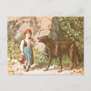 Carte Postale Dessin vintage : Trou d'équitation rouge et Loup