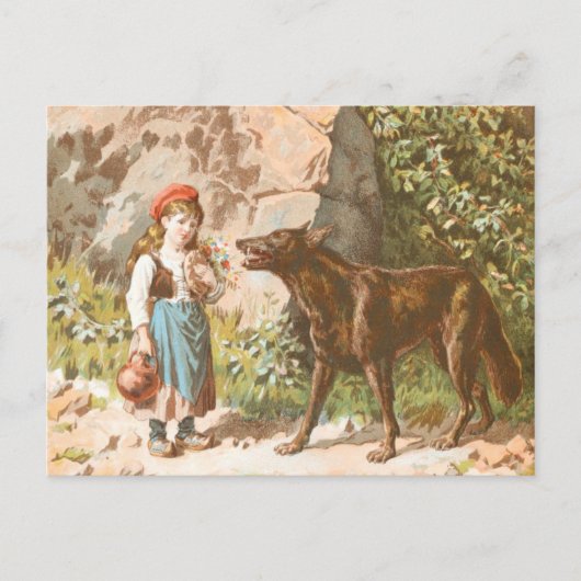 Carte Postale Dessin vintage : Trou d'équitation rouge et Loup (Devant)