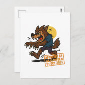 Carte Postale Dessin Werewolf - Approuvé par Halloween (Devant / Derrière)