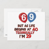 Carte Postale dessins amusants pour 69e anniversaire (Devant / Derrière)