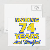 CARTE POSTALE DESSINS D'ANNIVERSAIRE DE 74 ANS (Devant / Derrière)