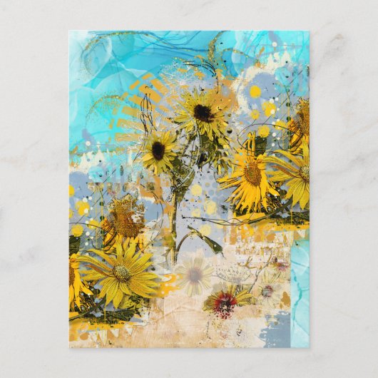 Carte Postale Dessous de verre de tournesols peints (Devant)