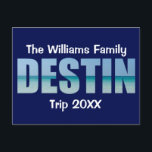 Carte Postale Destin Beach voyage personnalisé Cool Océan<br><div class="desc">Ces cartes postales Destin Florida cool personnalisées portent votre nom de groupe personnalisé pour une réunion de famille ou un voyage à la Côte d'Émeraude. Les lettres du mot DESTIN sont remplies de belles photographies océaniques pour vos vacances.</div>