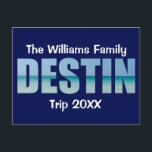 Carte Postale Destin Beach voyage personnalisé Cool Océan<br><div class="desc">Ces cartes postales Destin Florida cool personnalisées portent votre nom de groupe personnalisé pour une réunion de famille ou un voyage à la Côte d'Émeraude. Les lettres du mot DESTIN sont remplies de belles photographies océaniques pour vos vacances.</div>