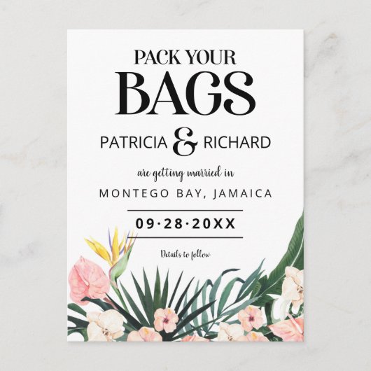 Carte Postale Destination Mariage Tropical Enregistrer La Date (Devant)