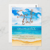 Carte Postale Destination plage Enregistrer la date Aquarelle (Devant / Derrière)