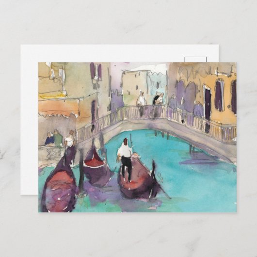 Carte Postale Destinations | Aquarelle Venise Gondola Ride (Devant / Derrière)