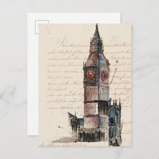 Carte Postale Destinations | Lettres Anciennes de Big Ben (Devant / Derrière)