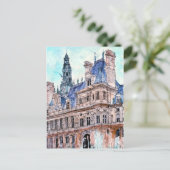 Carte Postale Destinations | Watercolor Rustic Hotel de Ville (Debout devant)